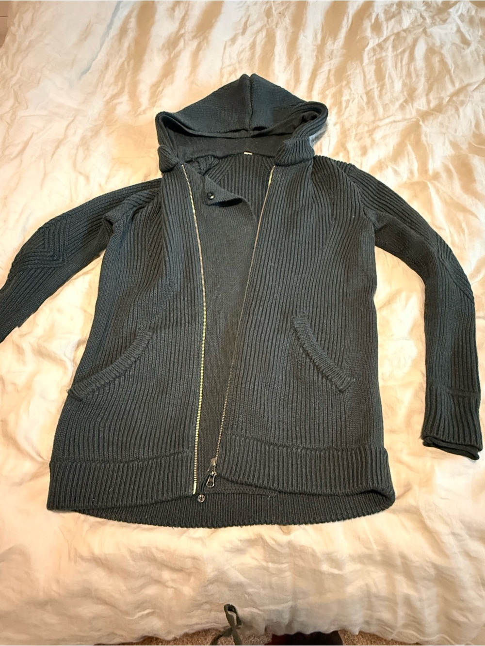 lululemon 100% merino wool Emerald Green Knit Hooded Zip Cardigan